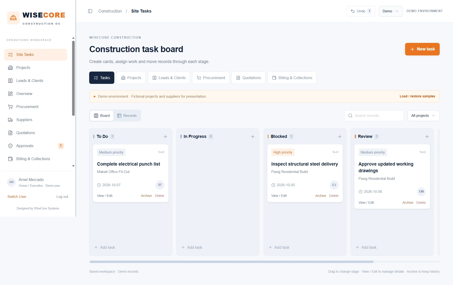 Construction OS supplied project screenshot